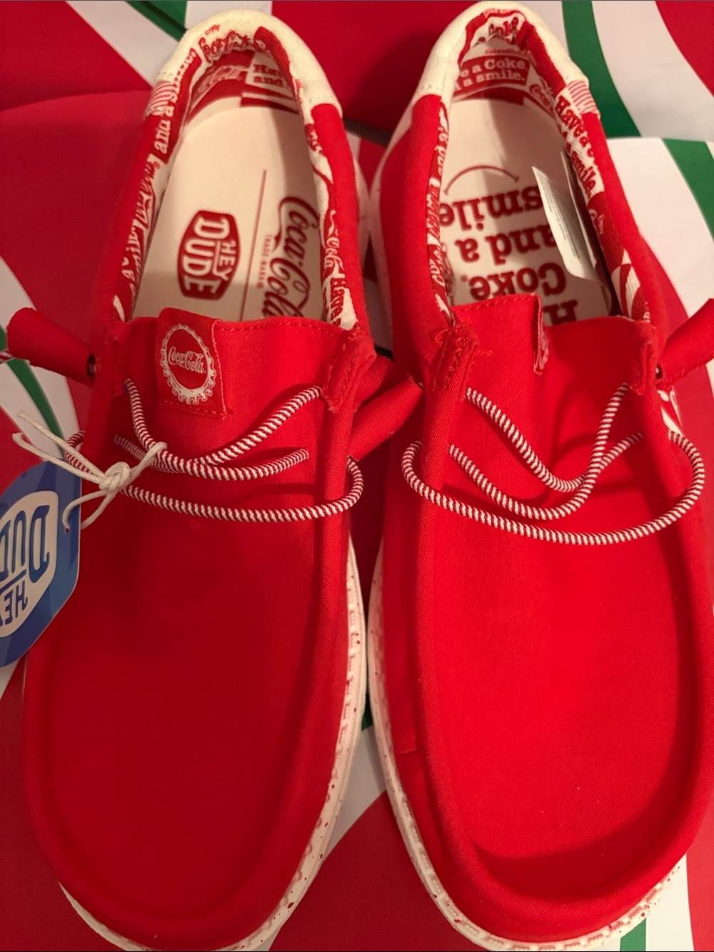 Coca Cola Mens Red Canvas Slip-On Sneakers with White Trim